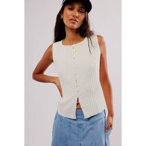 Free People Tilly Vest Blouse Top Knit Ribbed Buttondown Scoop-Neck M New 284600